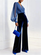 Women's Elegant Wide Leg Jumpsuit with Sheer Sleeves