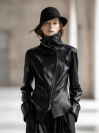 Women's Leather-Look Jacket with High Collar and Zipper