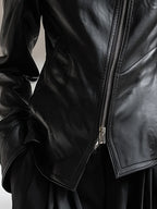 Women's Leather-Look Jacket with High Collar and Zipper