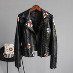 Women's Floral Leather-Look Biker Jacket with Studs