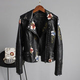 Women's Floral Leather-Look Biker Jacket with Studs