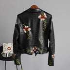 Women's Floral Leather-Look Biker Jacket with Studs