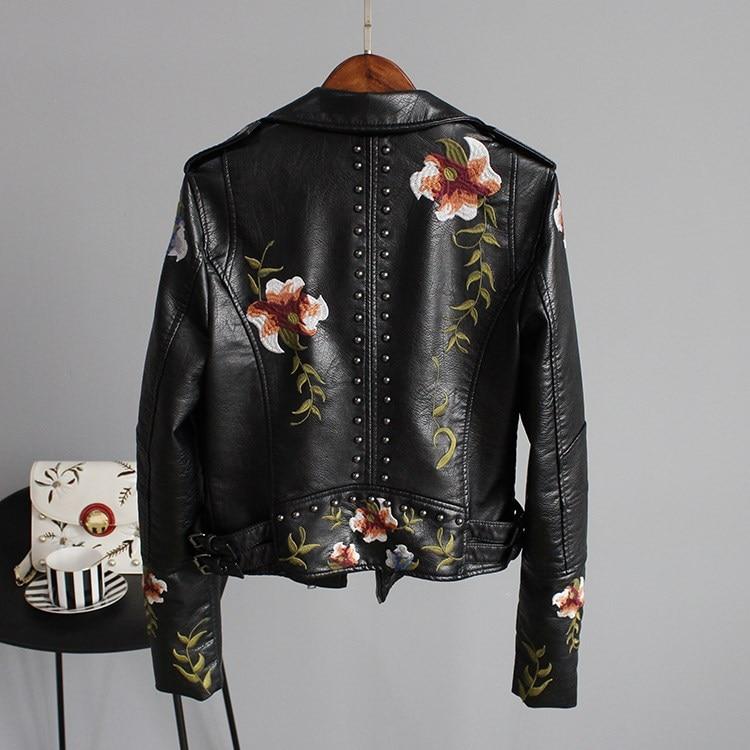 Women's Floral Leather-Look Biker Jacket with Studs