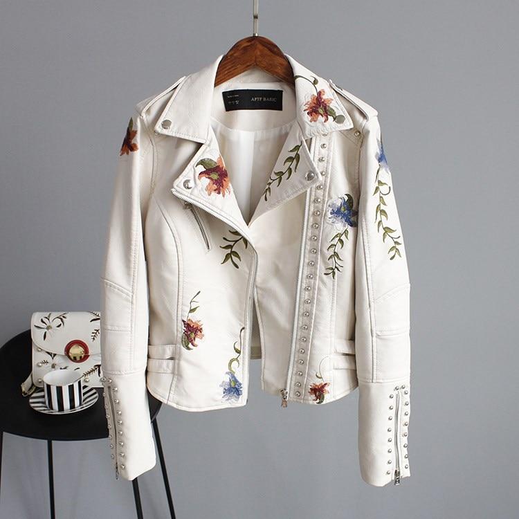 Women's Floral Leather-Look Biker Jacket with Studs