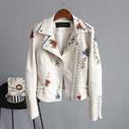 Women's Floral Leather-Look Biker Jacket with Studs