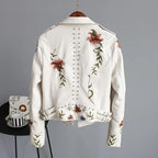 Women's Floral Leather-Look Biker Jacket with Studs