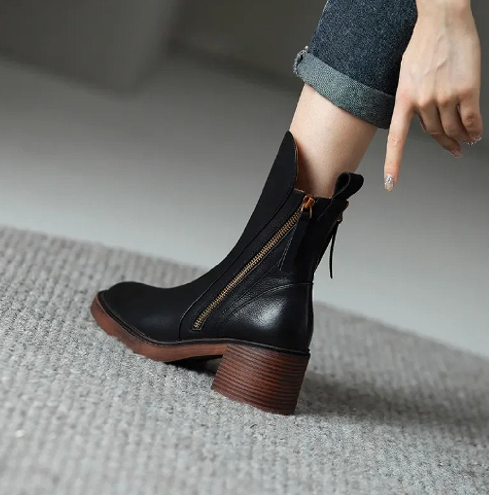 Women’s Side Zip Block Heel Ankle Boots