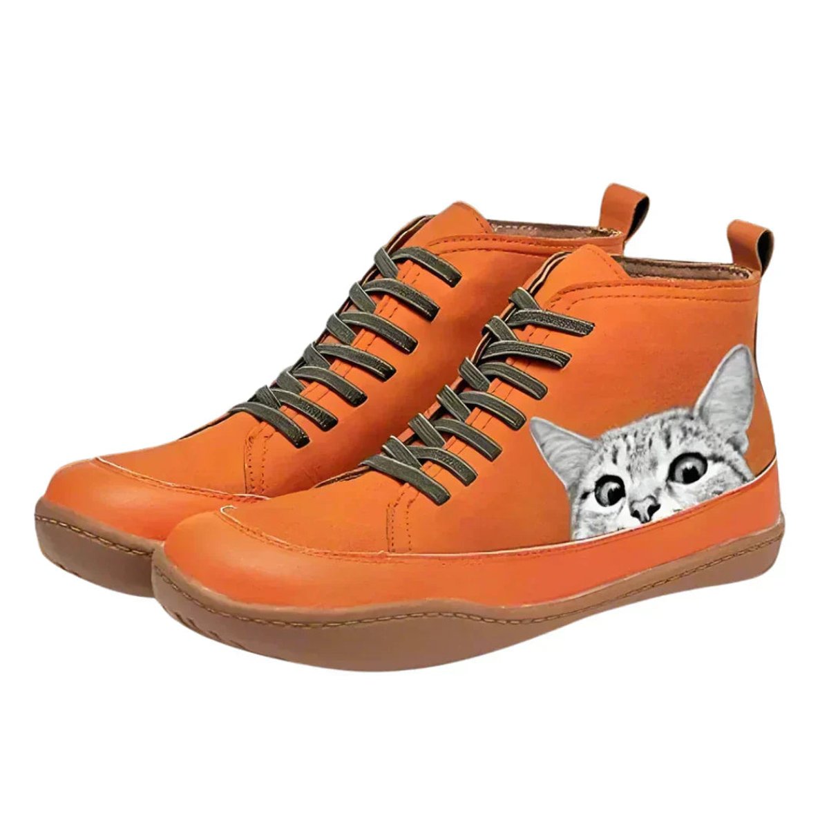 Women’s Cat Print Lace-Up Ankle Boots