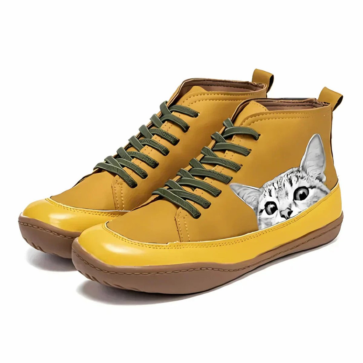 Women’s Cat Print Lace-Up Ankle Boots