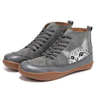 Women’s Cat Print Lace-Up Ankle Boots