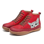 Women’s Cat Print Lace-Up Ankle Boots