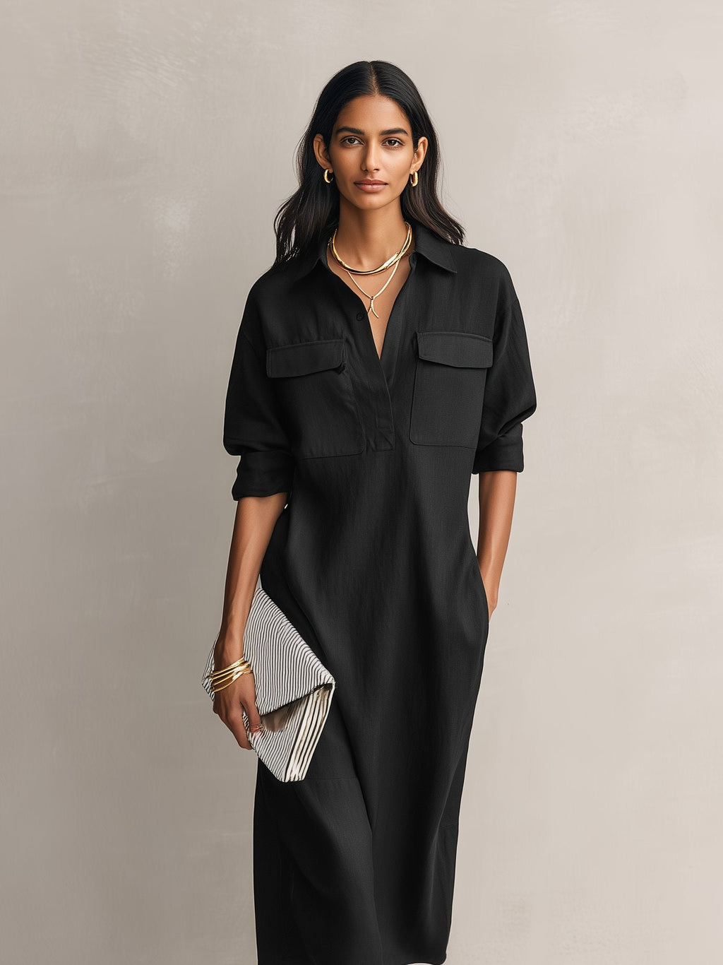 Women’s Relaxed Utility Midi Shirt Dress
