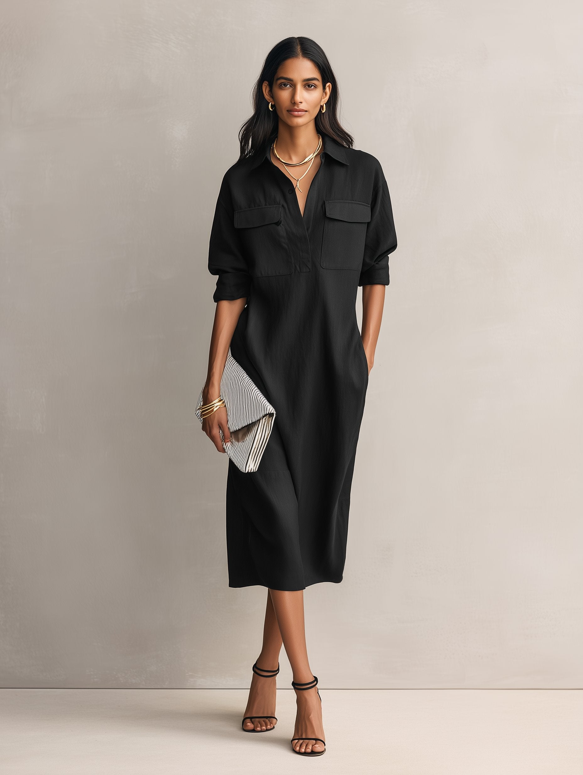 Women’s Relaxed Utility Midi Shirt Dress