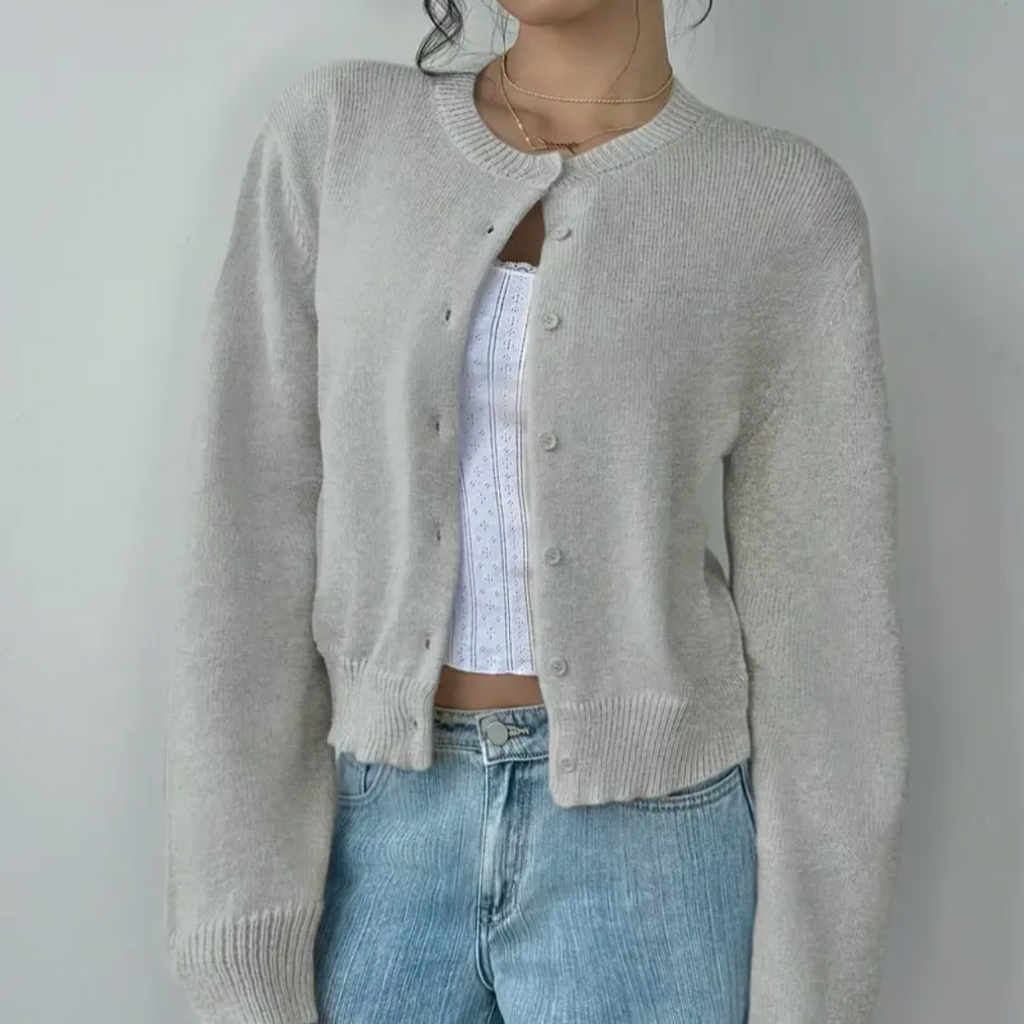 Women's Button-Front Crew Neck Cardigan