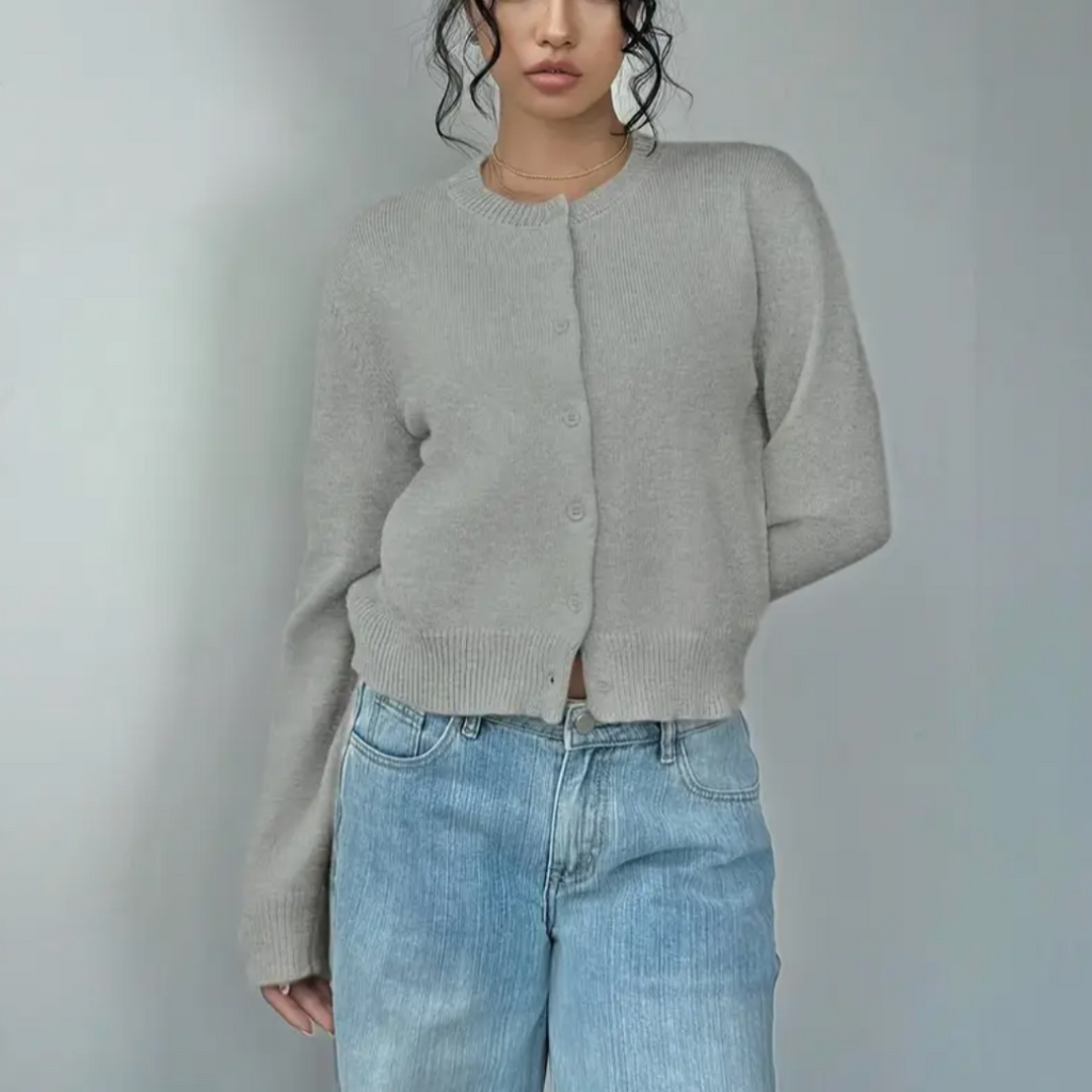 Women's Button-Front Crew Neck Cardigan