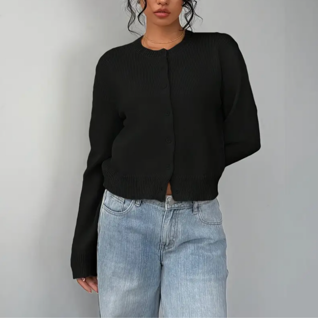 Women's Button-Front Crew Neck Cardigan