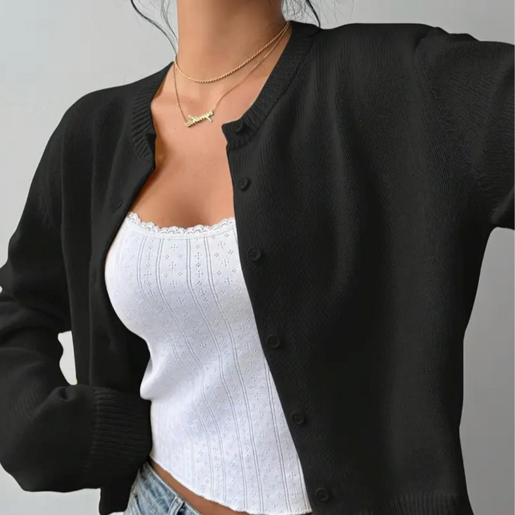 Women's Button-Front Crew Neck Cardigan