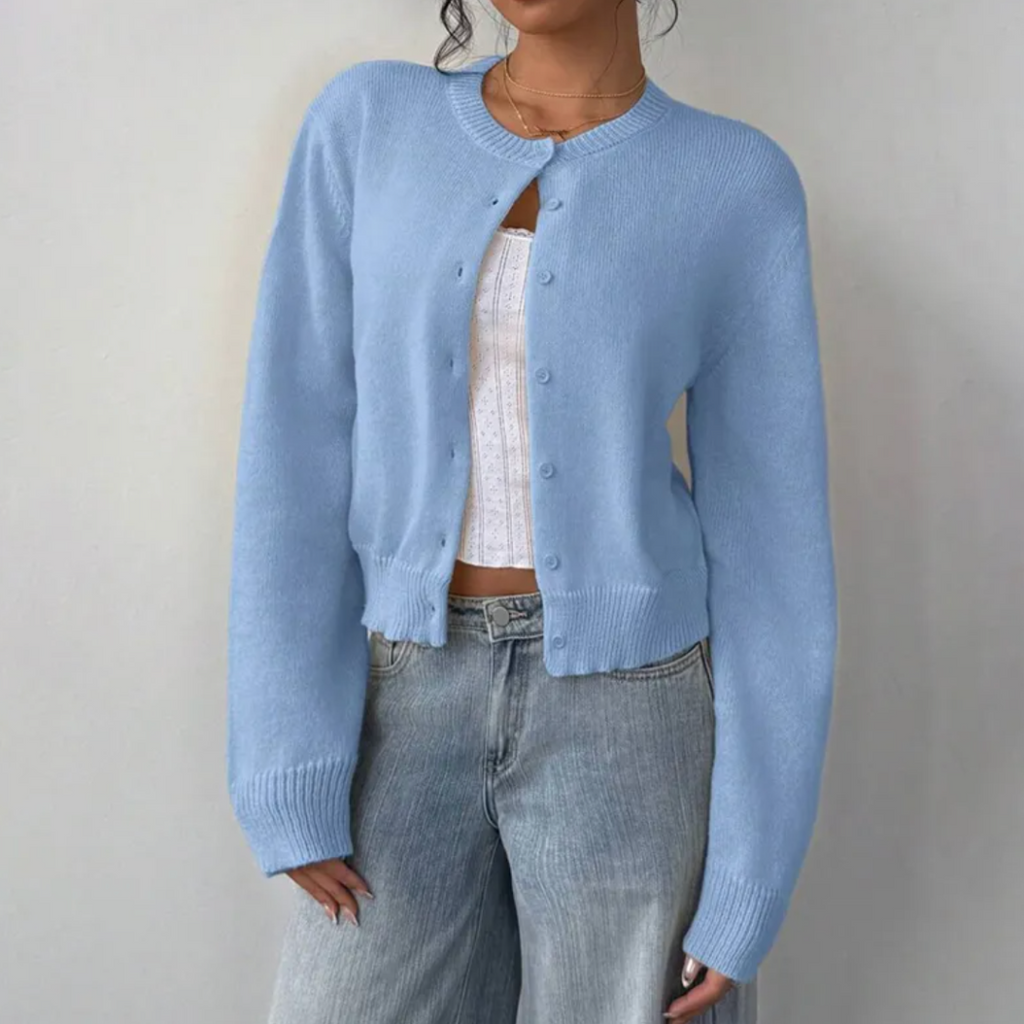 Women's Button-Front Crew Neck Cardigan