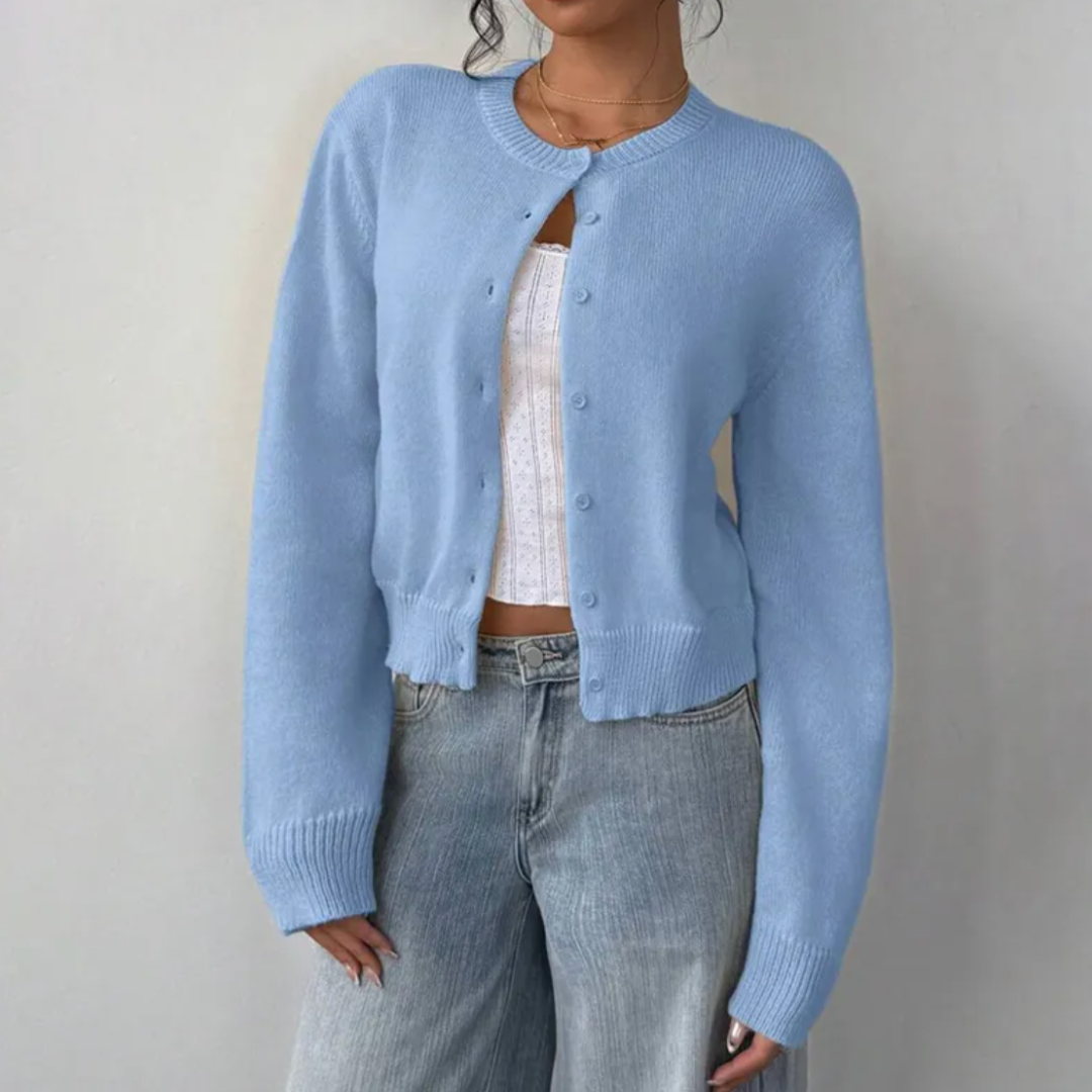 Women's Button-Front Crew Neck Cardigan