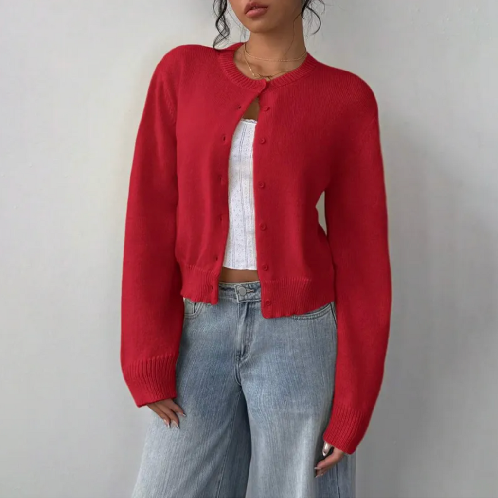 Women's Button-Front Crew Neck Cardigan