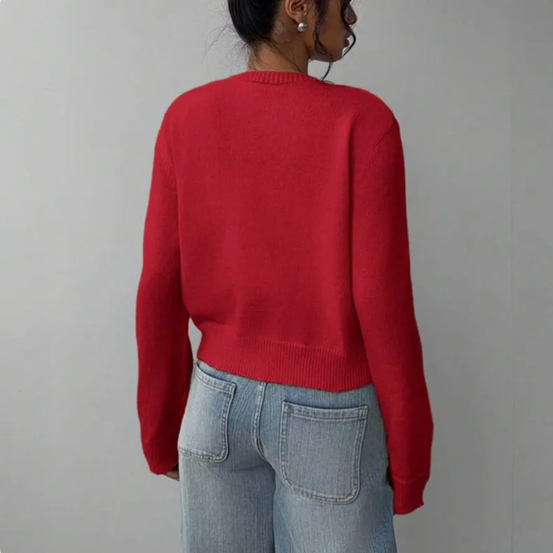 Women's Button-Front Crew Neck Cardigan