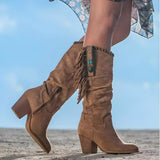 Women's Western Fringe Block Heel Boots