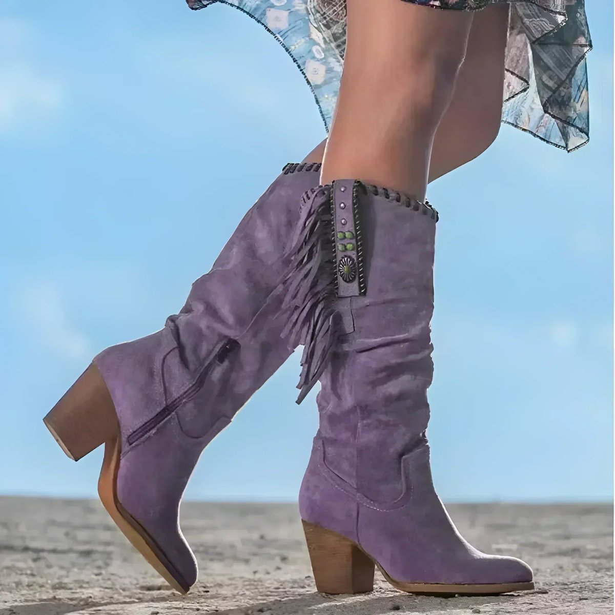 Women's Western Fringe Block Heel Boots