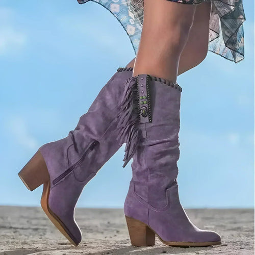 Women's Western Fringe Block Heel Boots