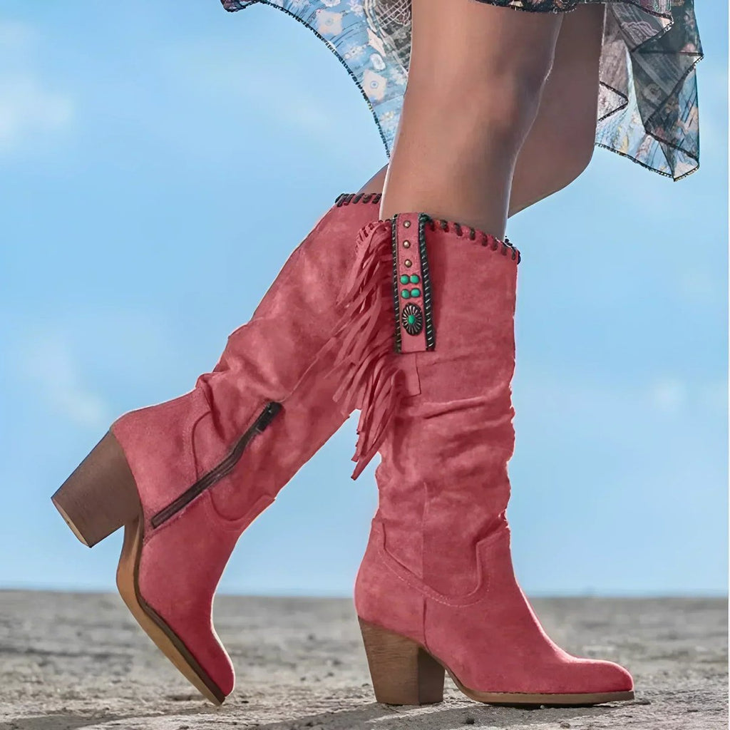 Women's Western Fringe Block Heel Boots