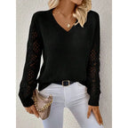 Women's V-Neck Openwork Sleeve Sweater