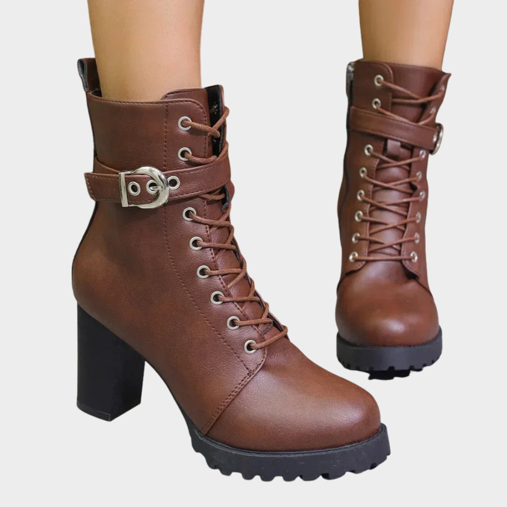 Women's Lace-Up Buckle Block Heel Boots