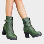 Women's Lace-Up Buckle Block Heel Boots