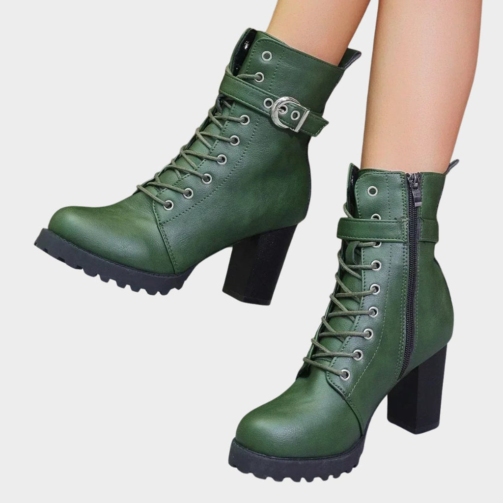 Women's Lace-Up Buckle Block Heel Boots