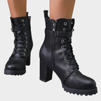 Women's Lace-Up Buckle Block Heel Boots