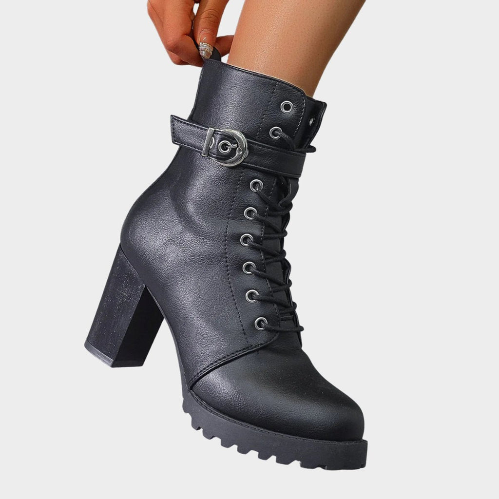 Women's Lace-Up Buckle Block Heel Boots