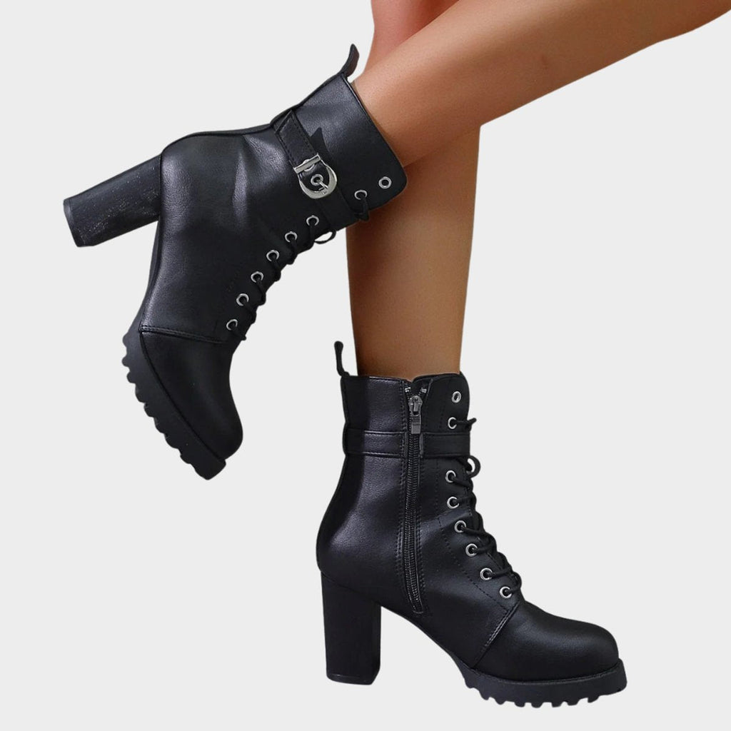 Women's Lace-Up Buckle Block Heel Boots