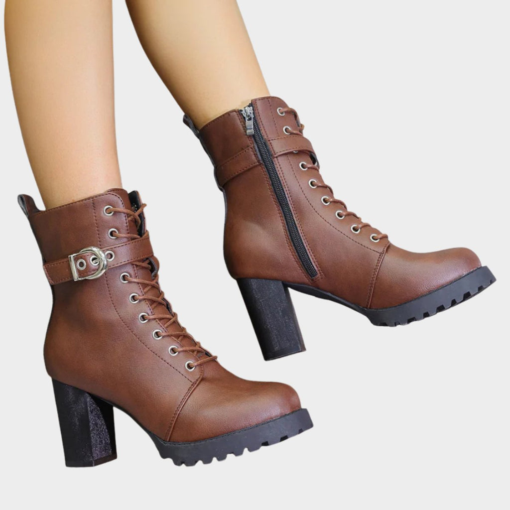 Women's Lace-Up Buckle Block Heel Boots