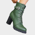 Women's Lace-Up Buckle Block Heel Boots