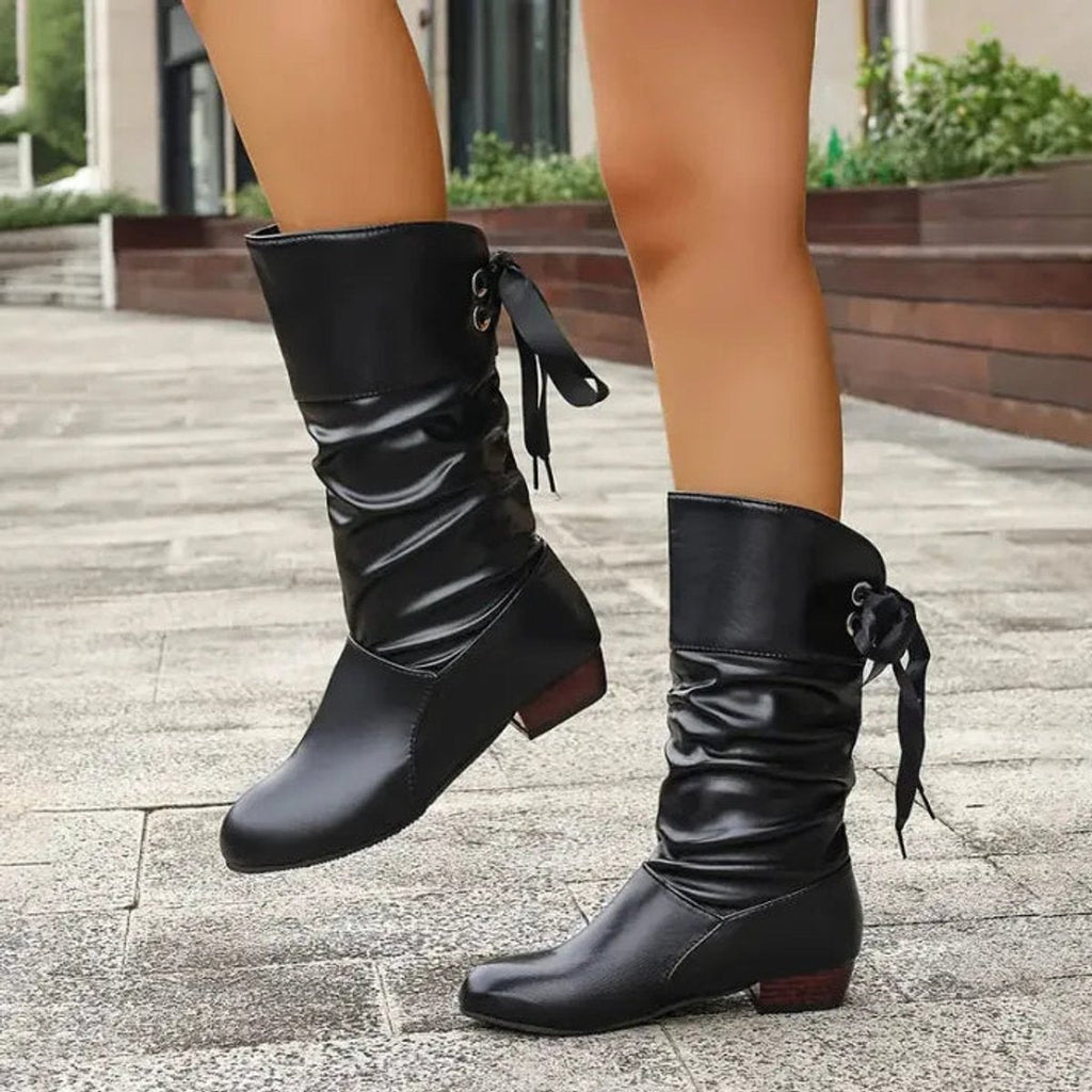 Women’s Slouchy Mid-Calf Block Heel Boots