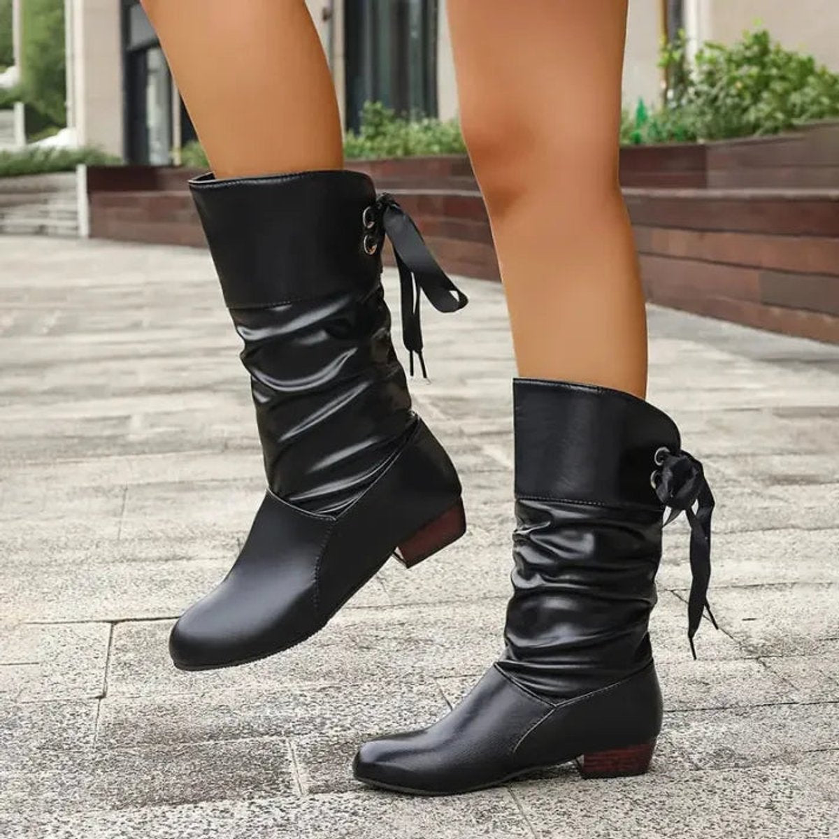 Women’s Slouchy Mid-Calf Block Heel Boots