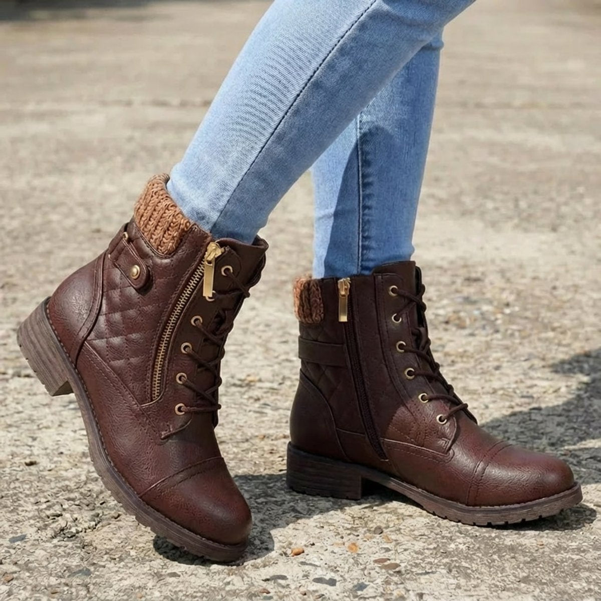 Women's Lace-Up Quilted Ankle Boots