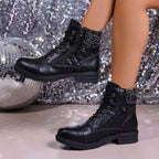 Women's Lace-Up Quilted Ankle Boots