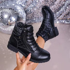 Women's Lace-Up Quilted Ankle Boots