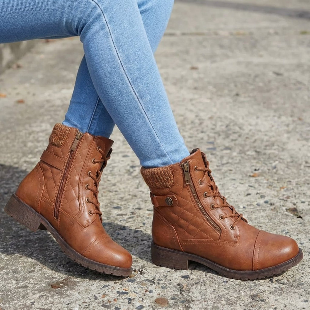 Women's Lace-Up Quilted Ankle Boots