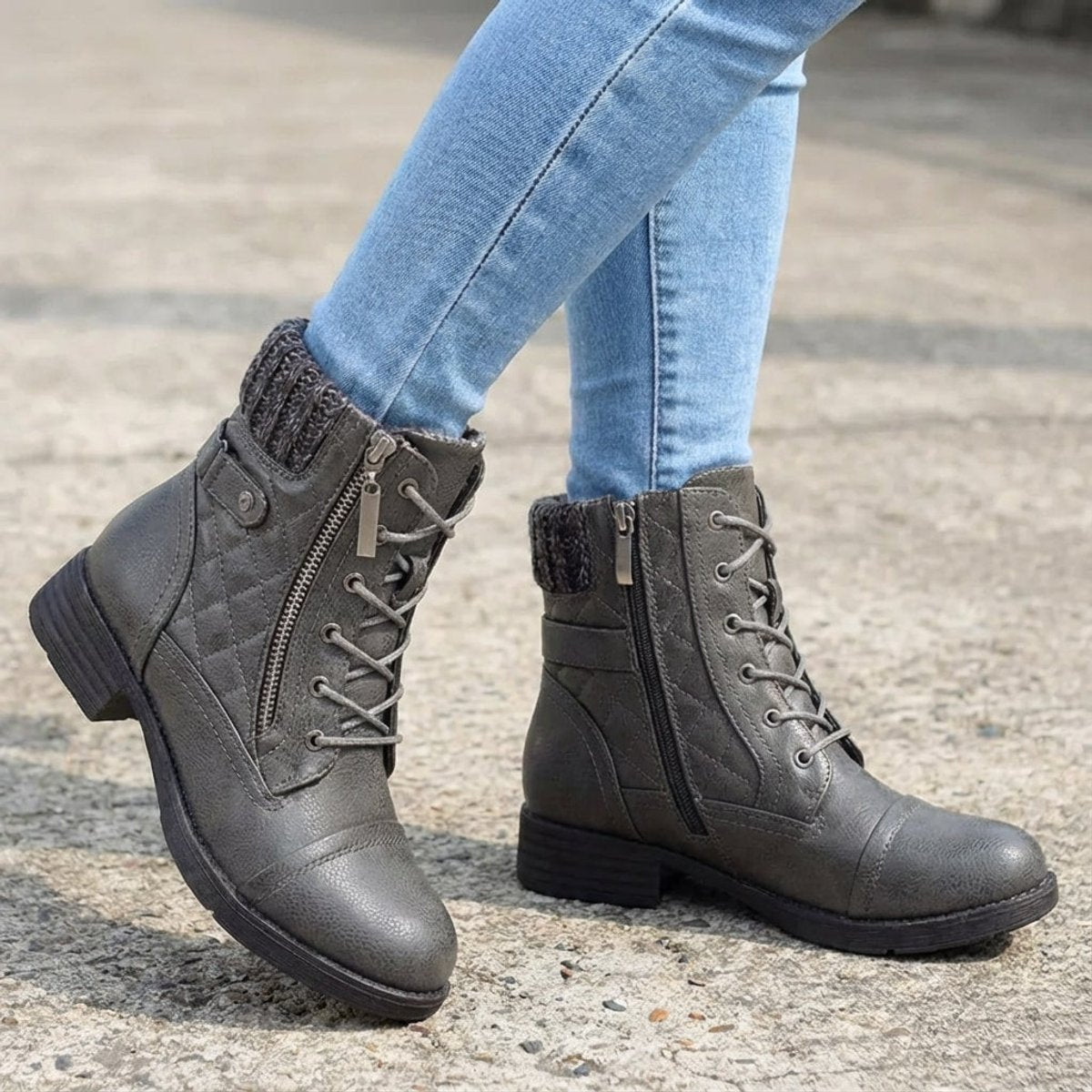 Women's Lace-Up Quilted Ankle Boots