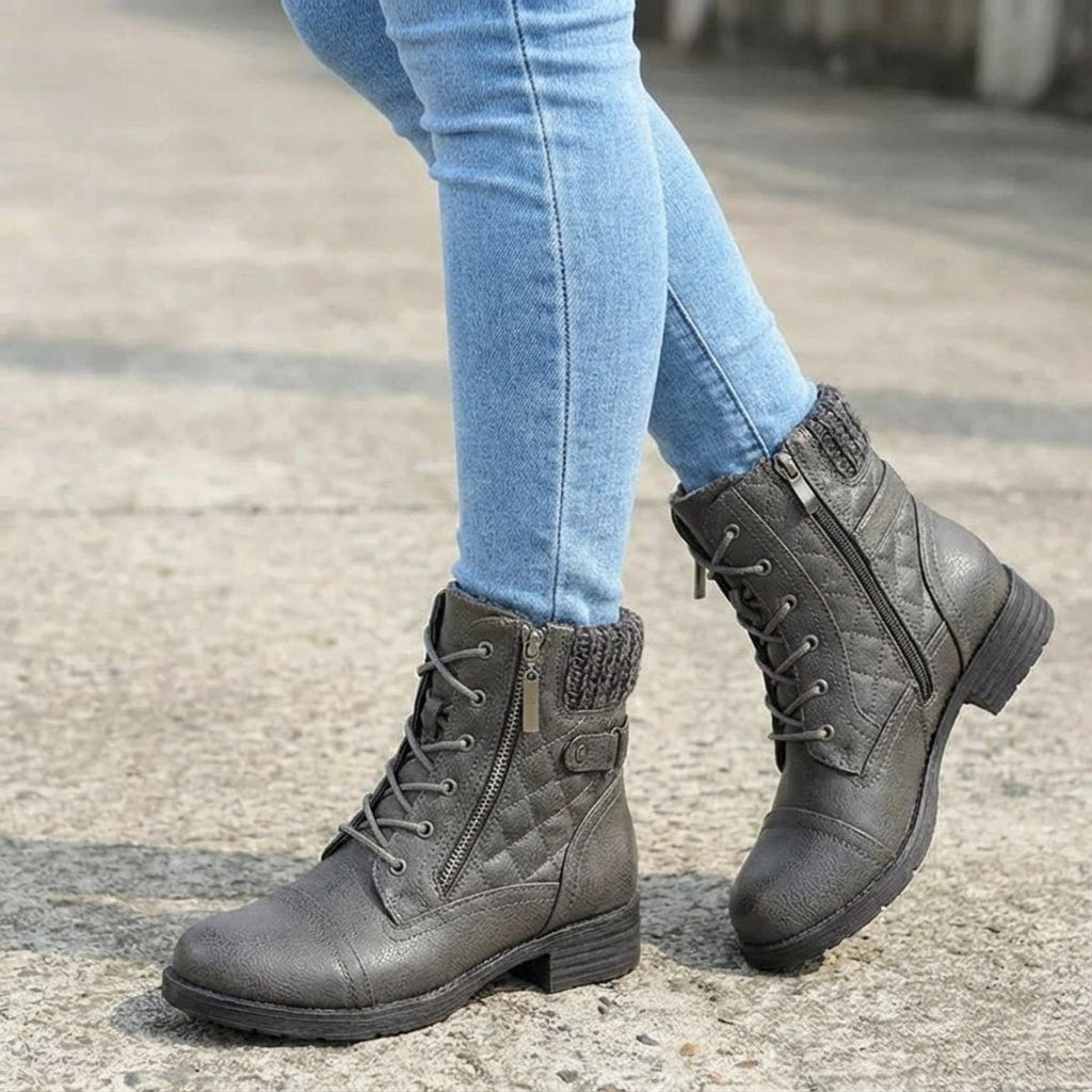 Women's Lace-Up Quilted Ankle Boots
