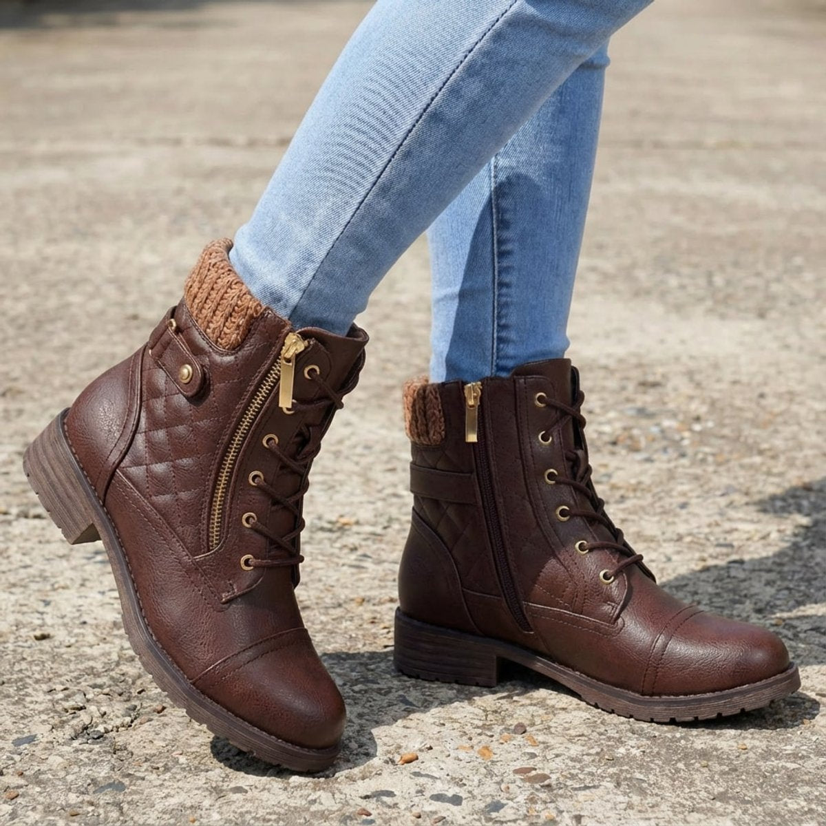 Women's Lace-Up Quilted Ankle Boots