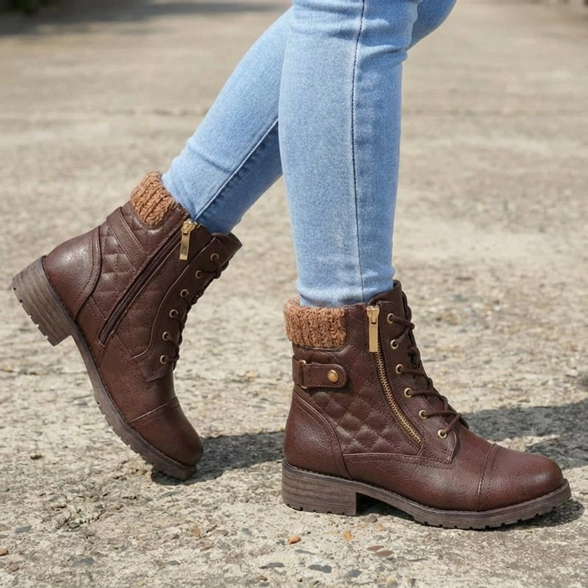 Women's Lace-Up Quilted Ankle Boots