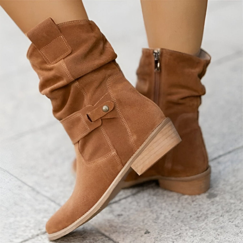 Women's Slouch Mid-Calf Low Heel Boots