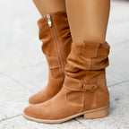 Women's Slouch Mid-Calf Low Heel Boots